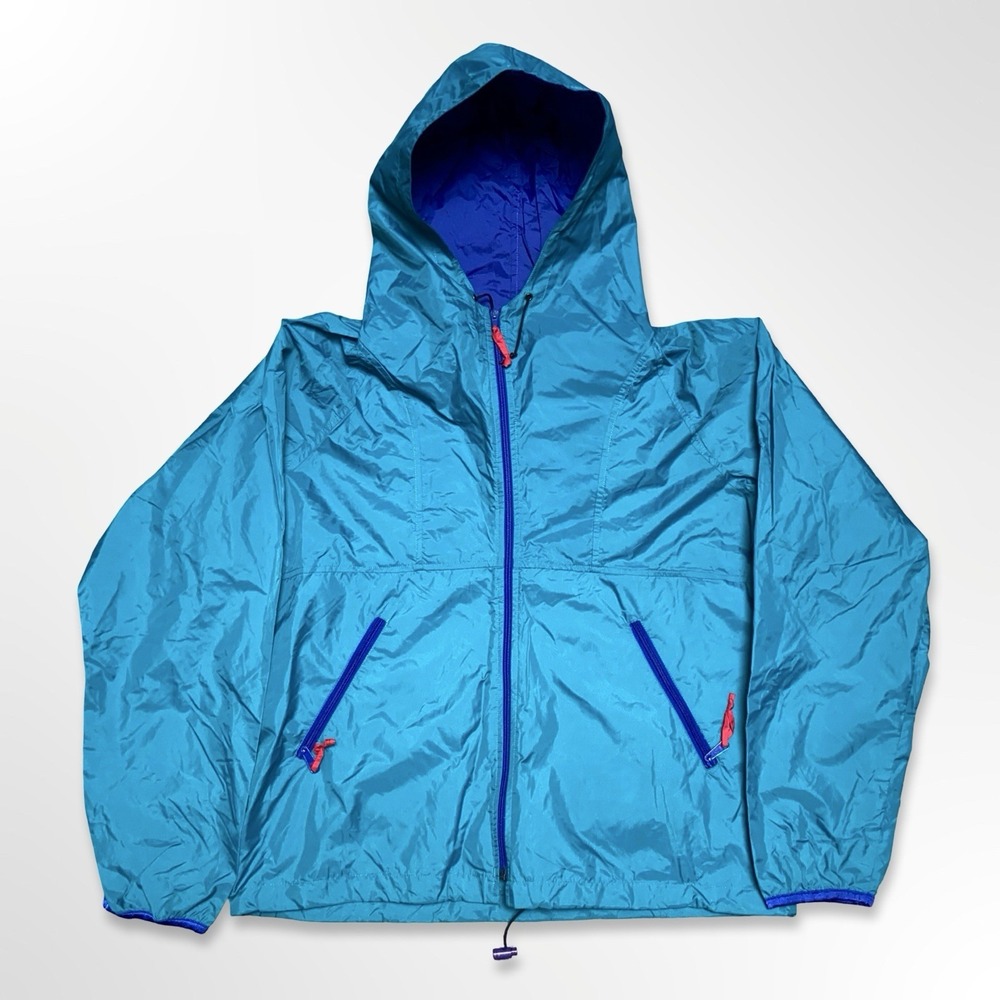 Vintage Sierra Designs Hooded Windbreaker Jacket Men's Large Teal Blue Nylon 90s